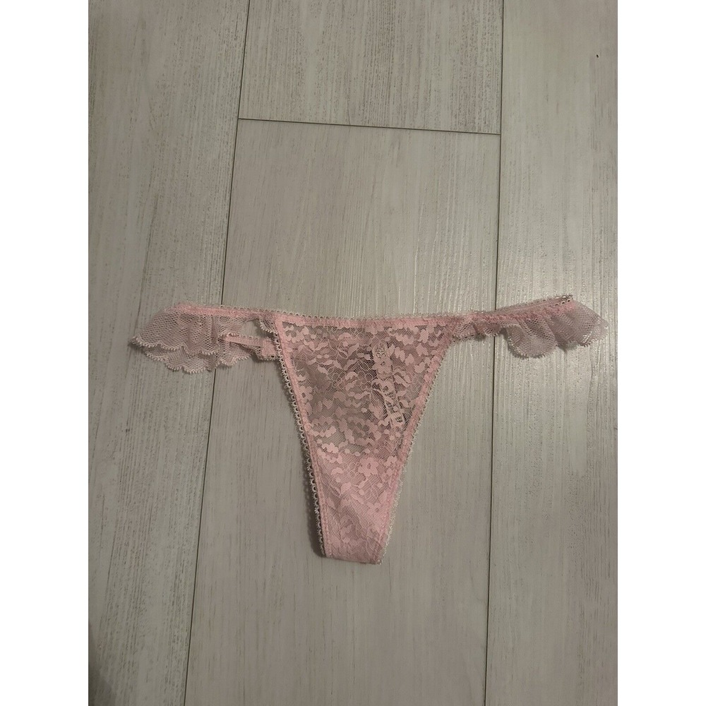 NWT Victoria's Secret Thong Panties Sz S - Pink Lace - Flutter Sides
